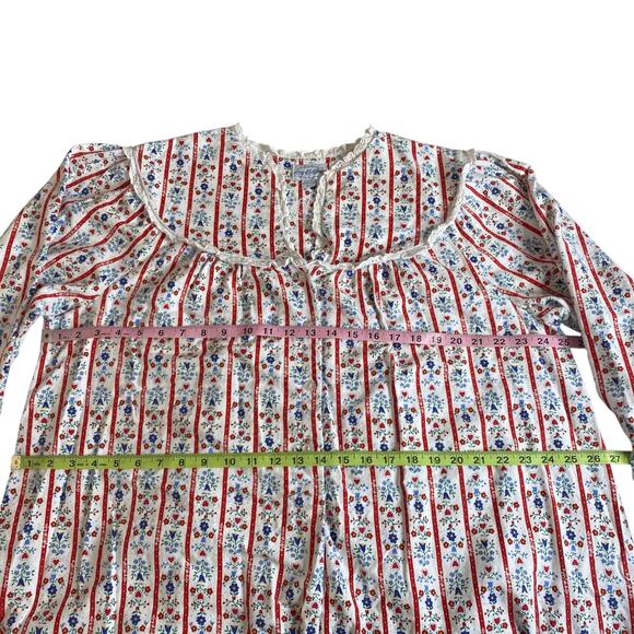 Lanz of Sazburg Long Flannel Nightgown White Red Eyelet Hearts XL Cottagecore - Picture 12 of 16